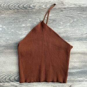 Princess Polly Rust Ribbed Knit Halter Crop Top – Women’s Size M/L